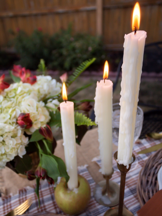 Drippy candles on an outdoor tablescape in autumn - Midwest Life and Style Blog