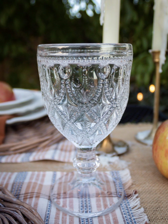 Vintage Glass Goblet on Outdoor Tablescape - Midwest Life and Style Blog