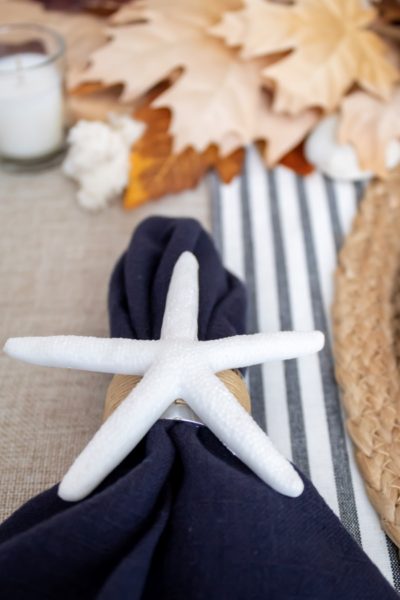 Up close view of starfish on DIY Coastal Napkin Ring