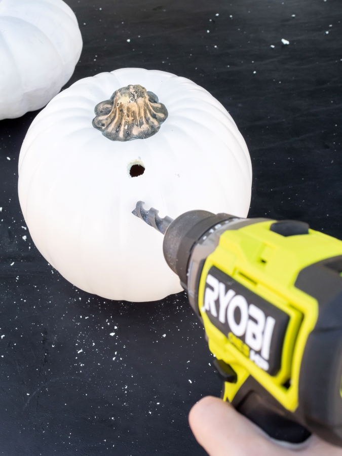 Drilling Holes in Faux Pumpkin - Midwest Life and Style Blog