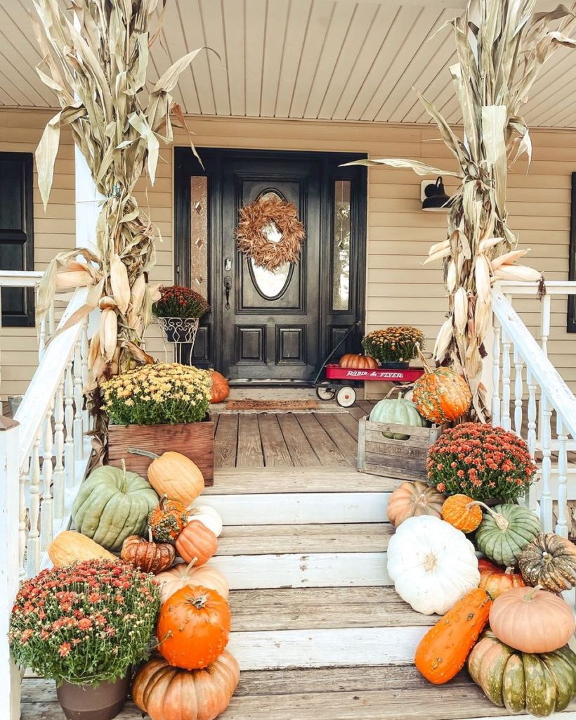 Vintage Wagon and Crates wit Pumpkins on Fall Porch - idwest Life and Style Blog