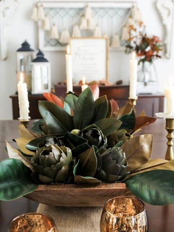 DIY Artichoke and Magnolia Centerpiece for Thanksgiving - Midwest Life and Style Blog