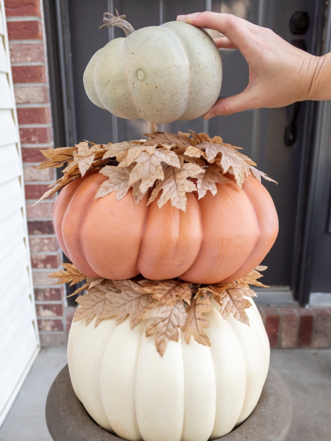 Adding the Final. Pumpkin - How To Make A Stacked Pumpkin Topiary 