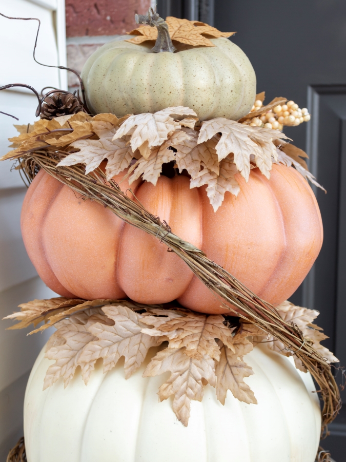 Close-Up View - How To Make A Stacked Pumpkin Topiary 