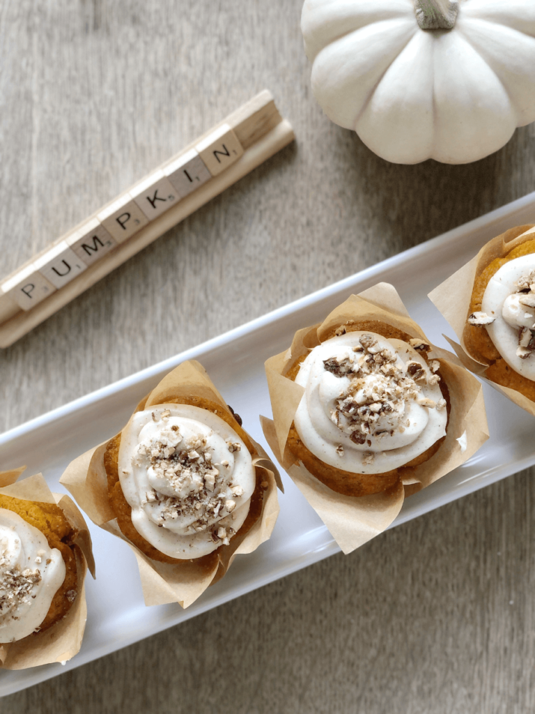 Pumpkin Cupcakes with Cream Cheese Frosting from Vintage Home Designs part of 6 Easy Brunch Recipes For The Best Friendsgiving Spread - Midwest Life and Style Blog