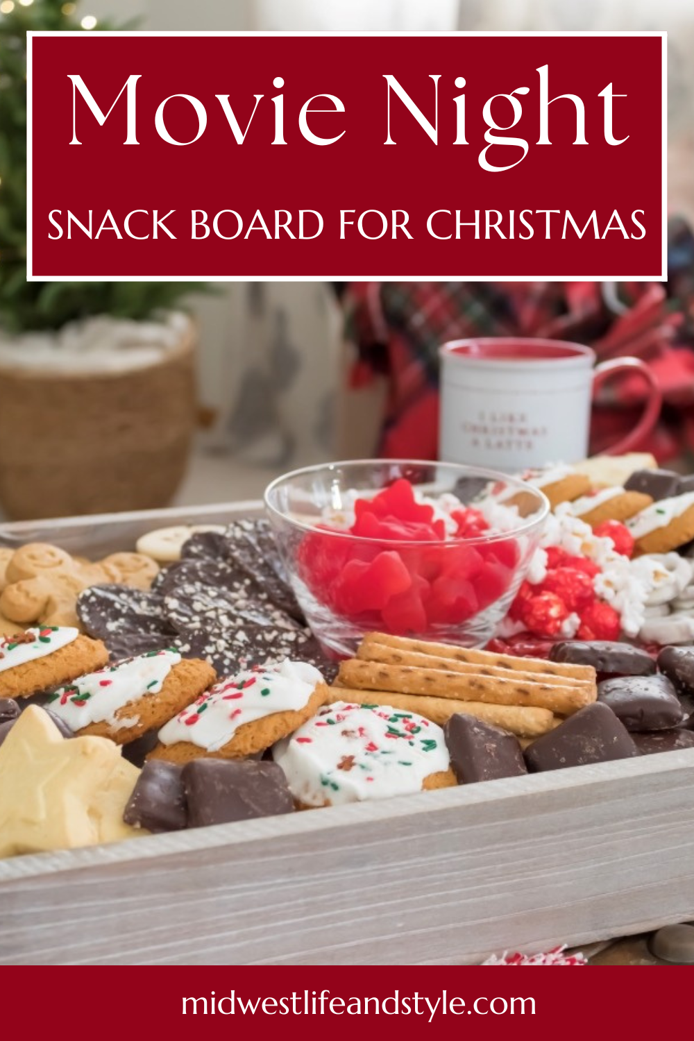 Movie night snack board for Christmas