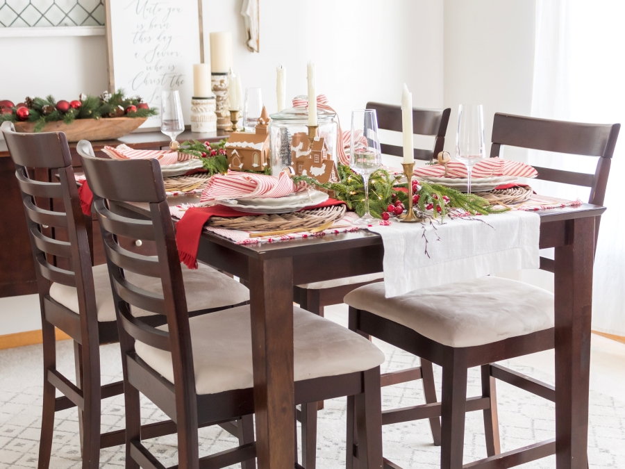 A Whimsical Red and White Gingerbread Holiday Tablescape