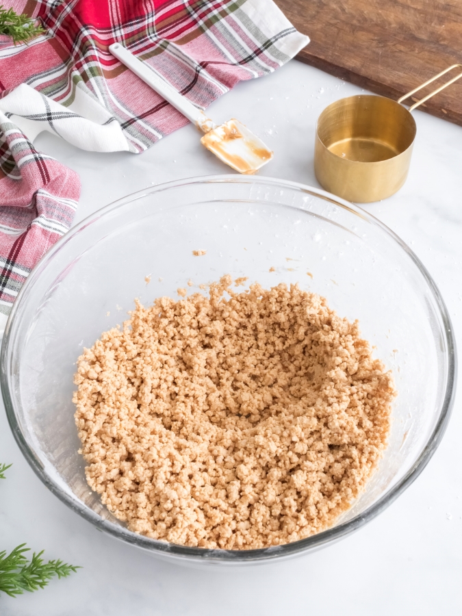 Peanut Butter Ball Ingredients in a mixing bowl