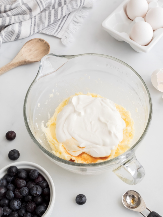 Mixing The  Batter for Blueberry Sour Cream Coffee Cake - Midwest Life and Style Blog