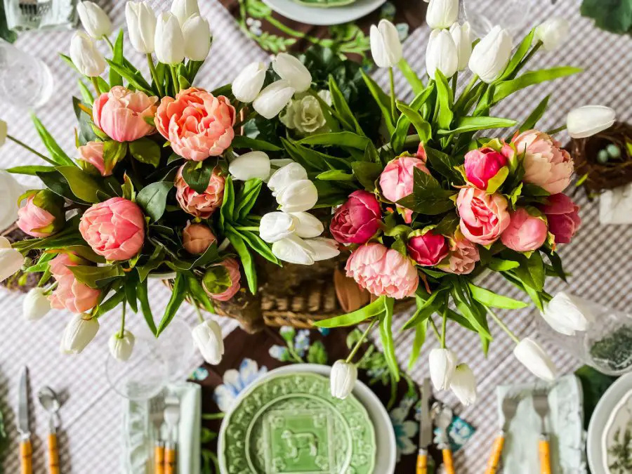 Vintage-Inspired Easter Tablescape from The Tattered Pew - 16 Affordable And Inspiring Ideas For Easter - Midwest Life and Style Blog