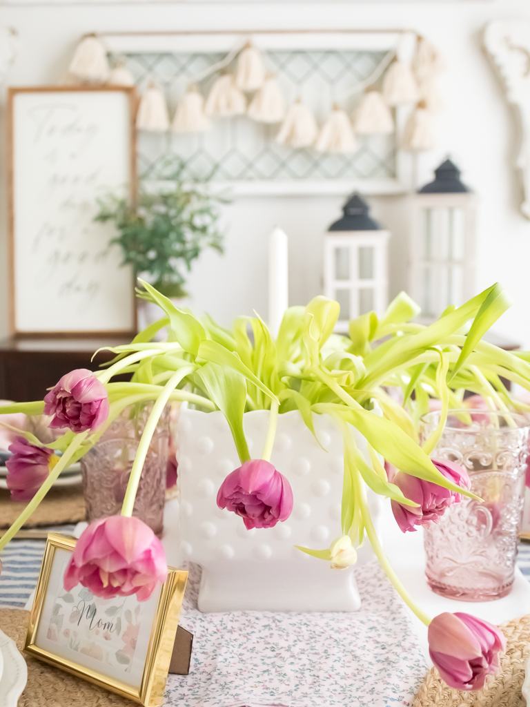 Pink Peony Tulip Flower Arrangment for Mothers Day Table - Midwest Life and Style Blog