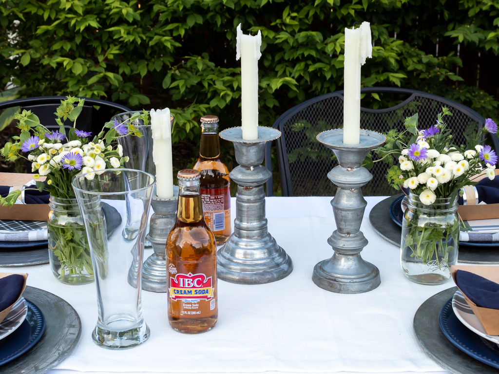 Rustic Father's Day BBQ Tablescape Centerpiece with Galvanized Candle Holders and Wildflowers - Midwest Life and Style Blog