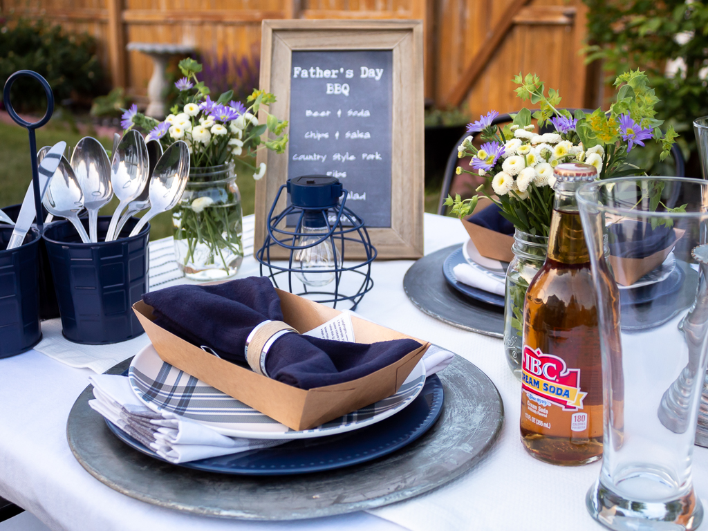 Rustic Blue and White Father's Day Outdoor BBQ Tablescape - MIdwest Life and Style Blog