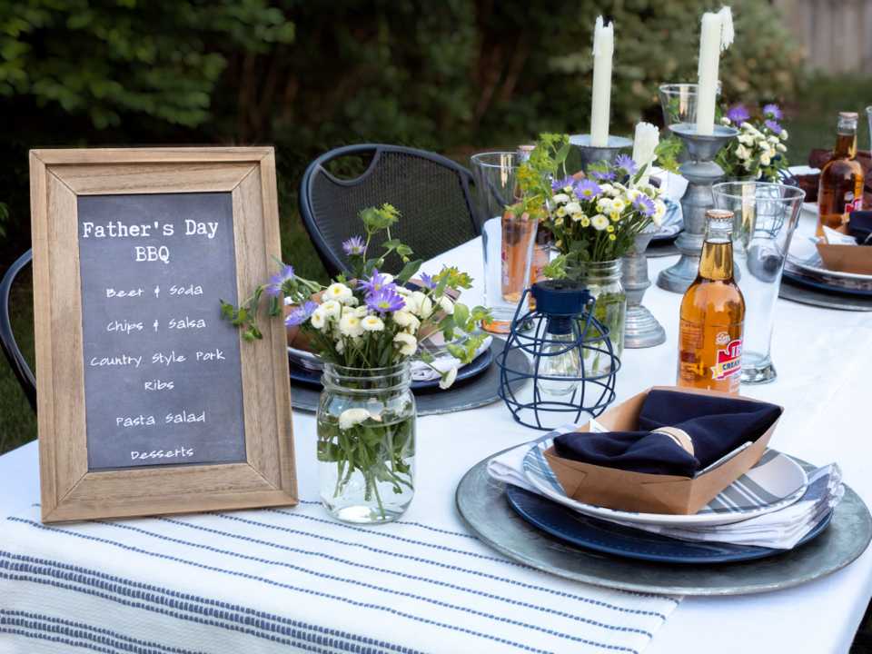 Blue and White Backyard Father's Day BBQ Tablescape - Midwest Life and Style Blog