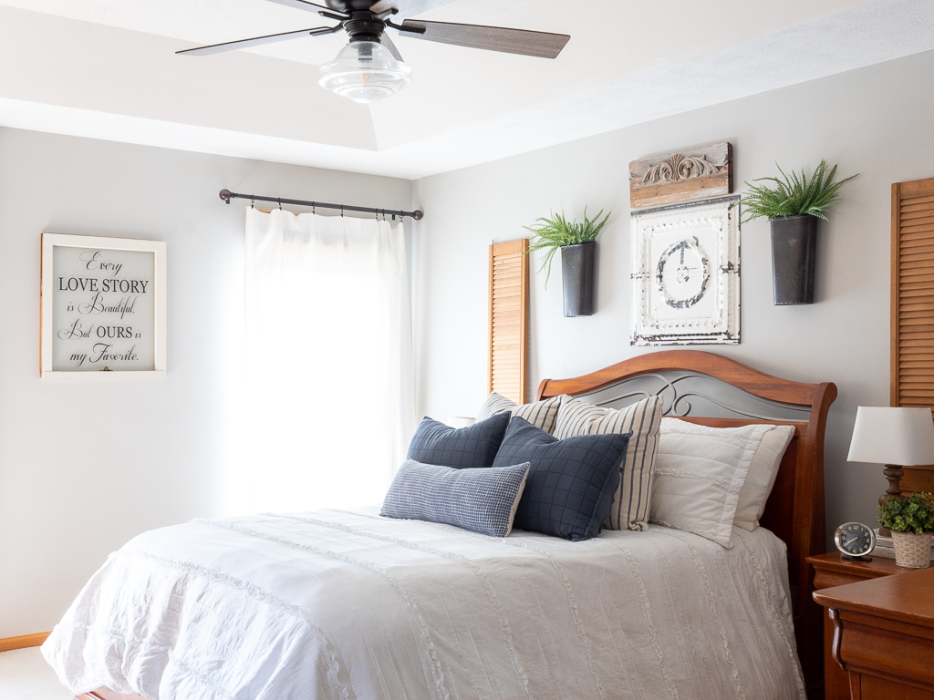 White and Blue Summer Bedding in Cottage-Style Bedroom - Red White And Blue Summer Home Tour - Midwest Life and Style Blog