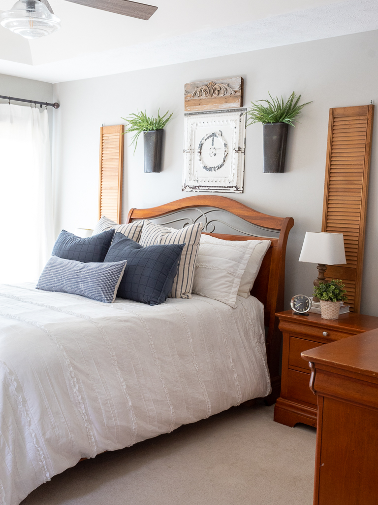 White and Blue Summer Bedding in Cottage-Style Bedroom - Red White And Blue Summer Home Tour - Midwest Life and Style Blog