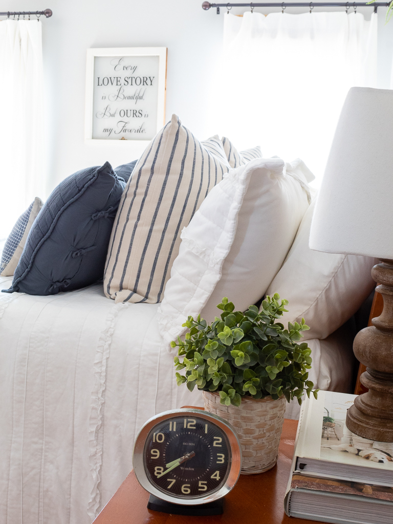 Vintage Display on Nightstand in Bedroom - Red White And Blue Summer Home Tour - Midwest Life and Style Blog