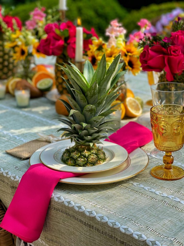 Tropical Cocktail Party Tablescape from Bricks 'n Blooms