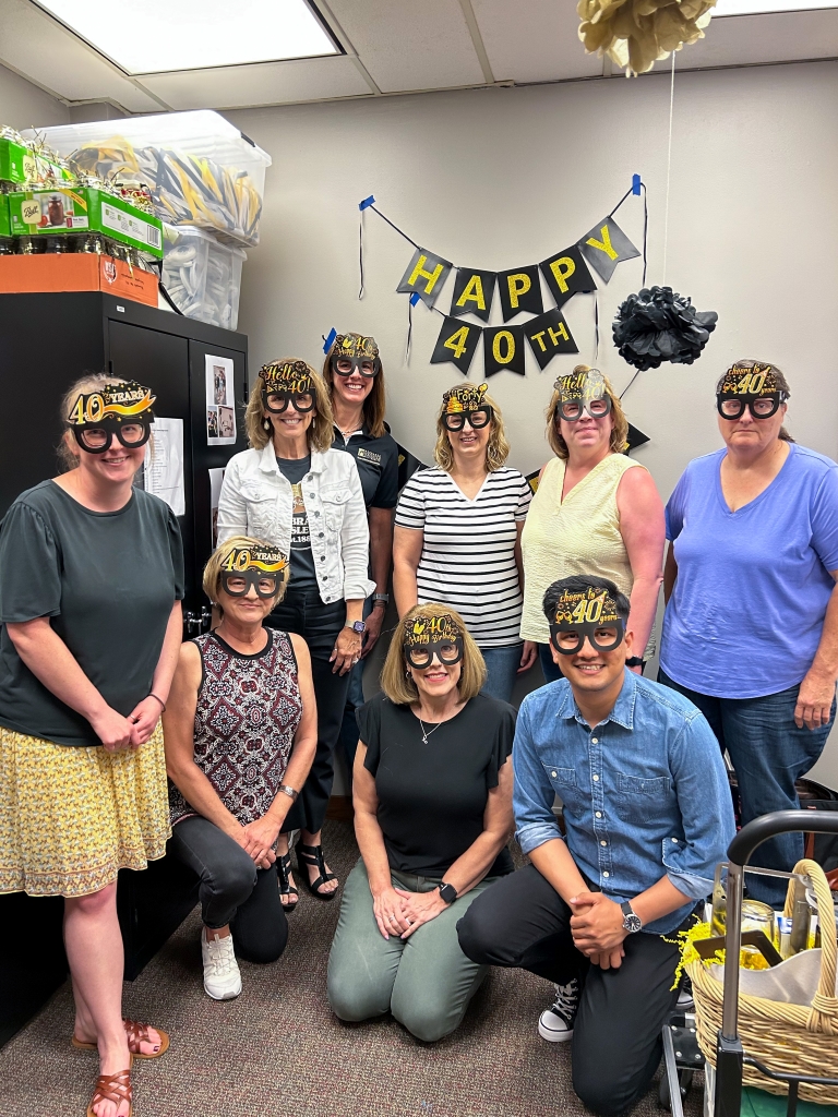 Jen and Coworkers Celebrating 40th Birthday In the Office - Midwest Life and Style Blog