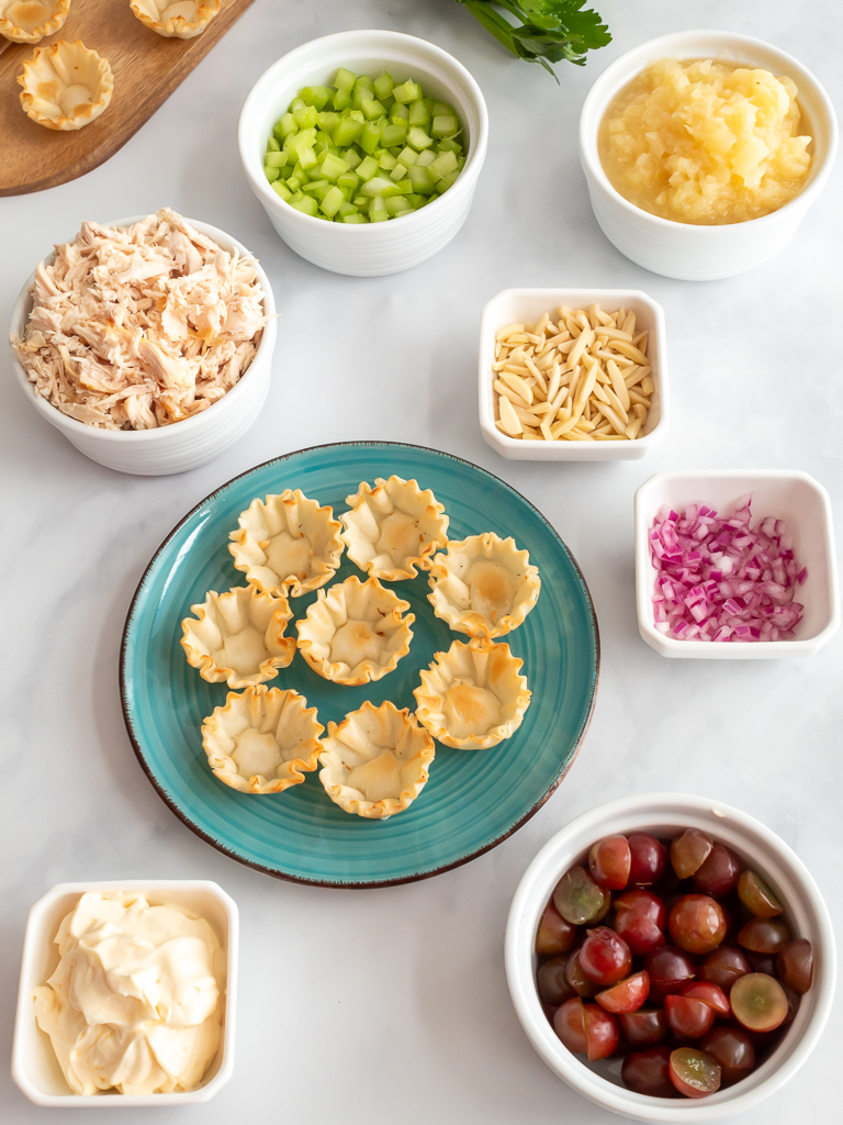 Ingredients For Pineapple Chicken Salad Appetizer with Grapes, Celery, and Almonds In Phyllo Cups - Midwest Life and Style Blog