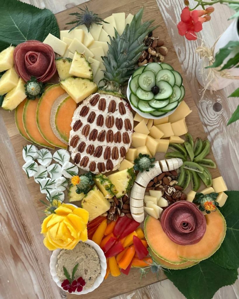 Tropical Grazing Board from Vintage Home Designs - 13 Easy Tropical Party Food Recipes You Need To Try - Midwest Life and Style Blog