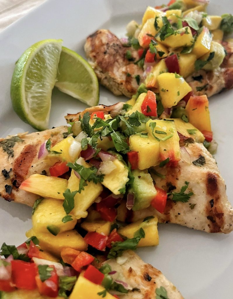 Grilled Chicken with Peach and Avocado Salsa from Bricks 'n Blooms