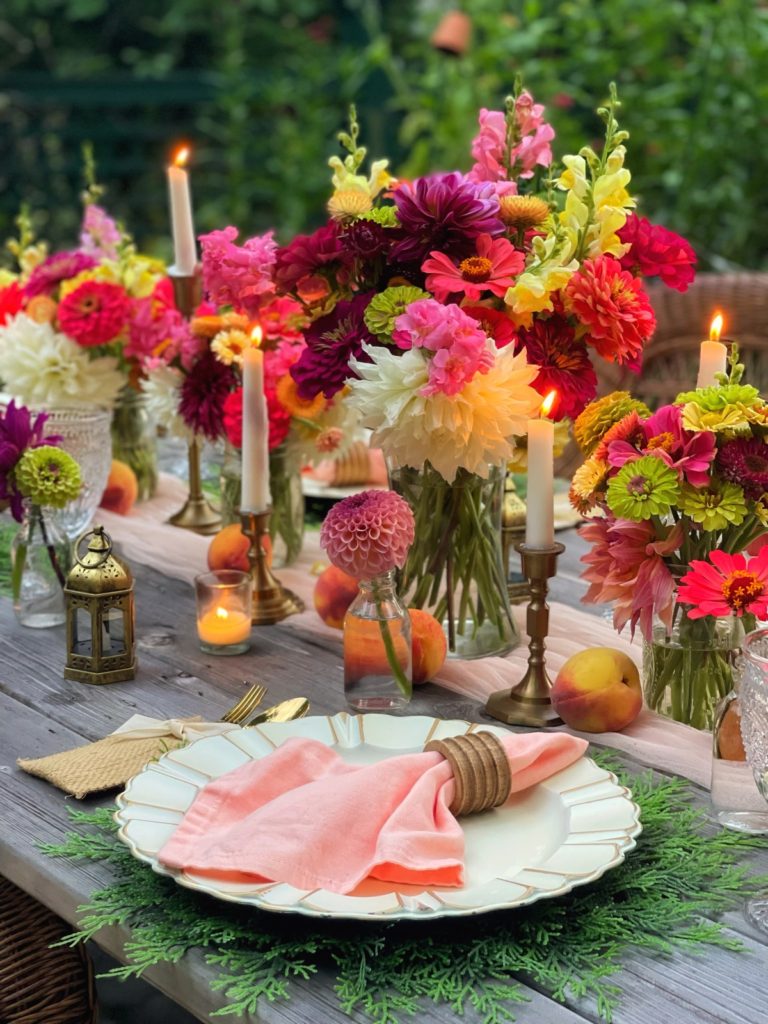 Peach-inspired summer tablescape from Bricks 'n Blooms