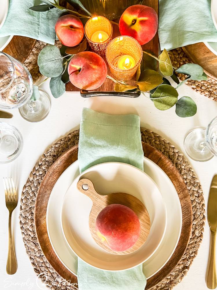 Peach-inspired summer tablescape from Simply 2 Moms