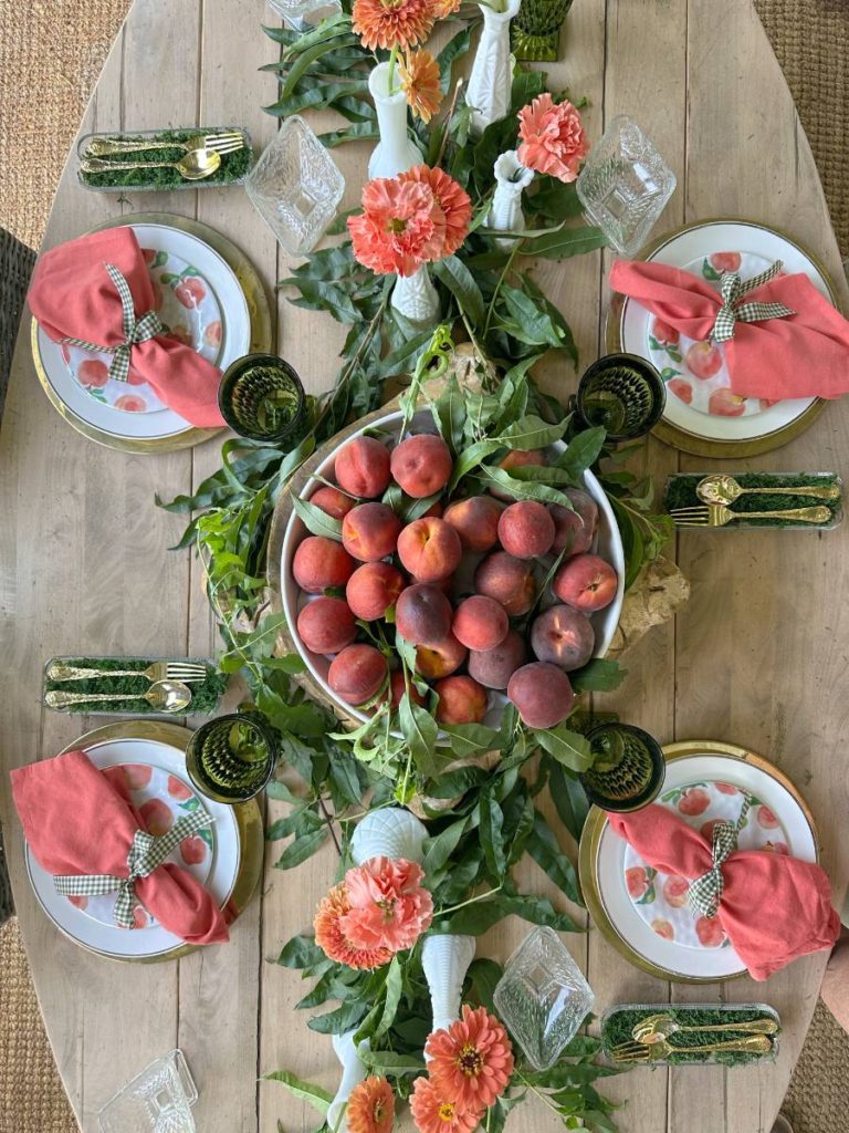 Peach-inspired summer tablescape from Vintage Home Designs