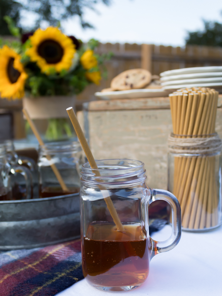 Mason Jar with Tea and Paper Staws at Southern Potluck Party - Midwest Life and Style Blog