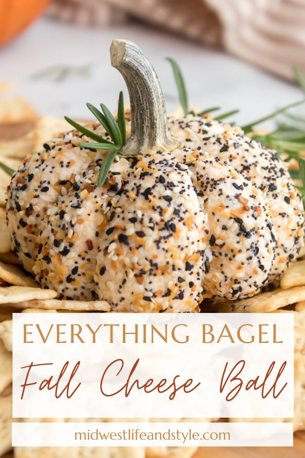 Everything Bagel Pumpkin Shaped Cheese Ball - Midwest Life and Style Blog