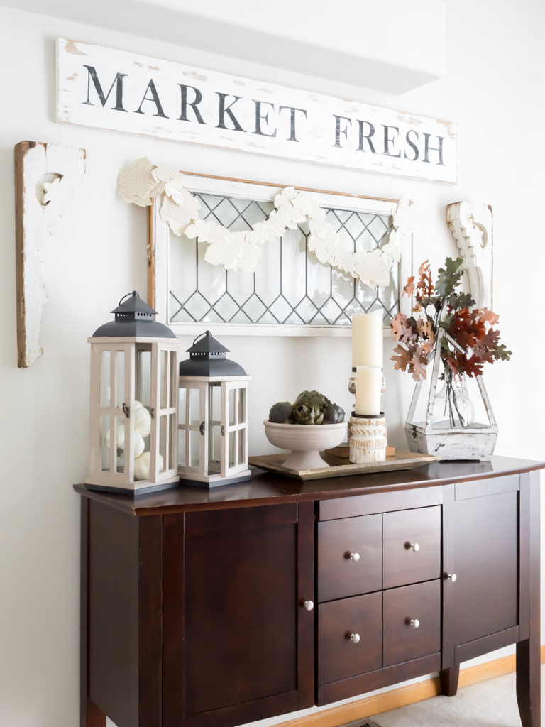 Leaded Glass Window In Dining Room Decorated For Fall - Midwest Life and Style Blog