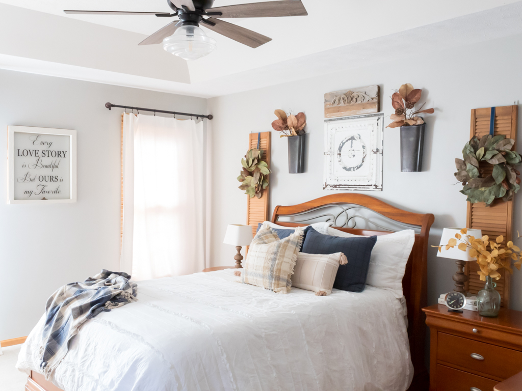 Neutral and blue fall bedroom - MIdwest Life and Style Blog