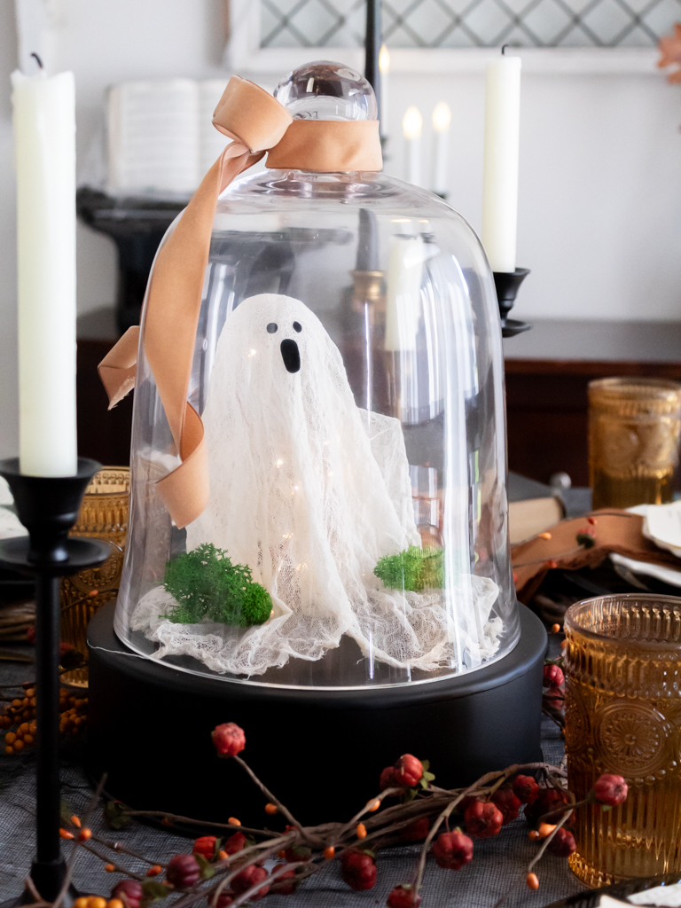 DIY Cheesecloth Ghost in a Cloche - Midwest Life and Style Blog