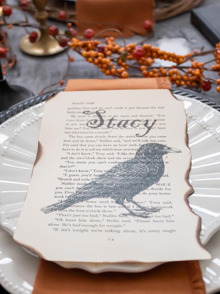 DIY  Halloween Place Card on Book Page - MIdwest Life and Style Blog