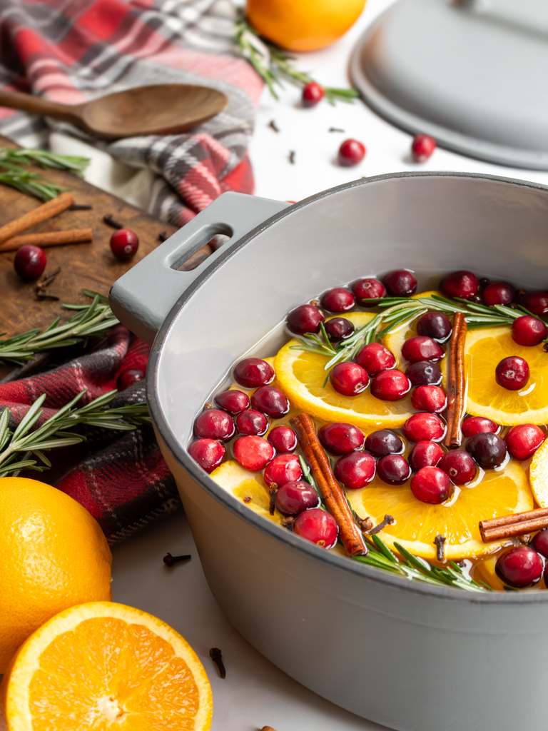 Holiday Simmer Pot displayed in a large gray Dutch oven