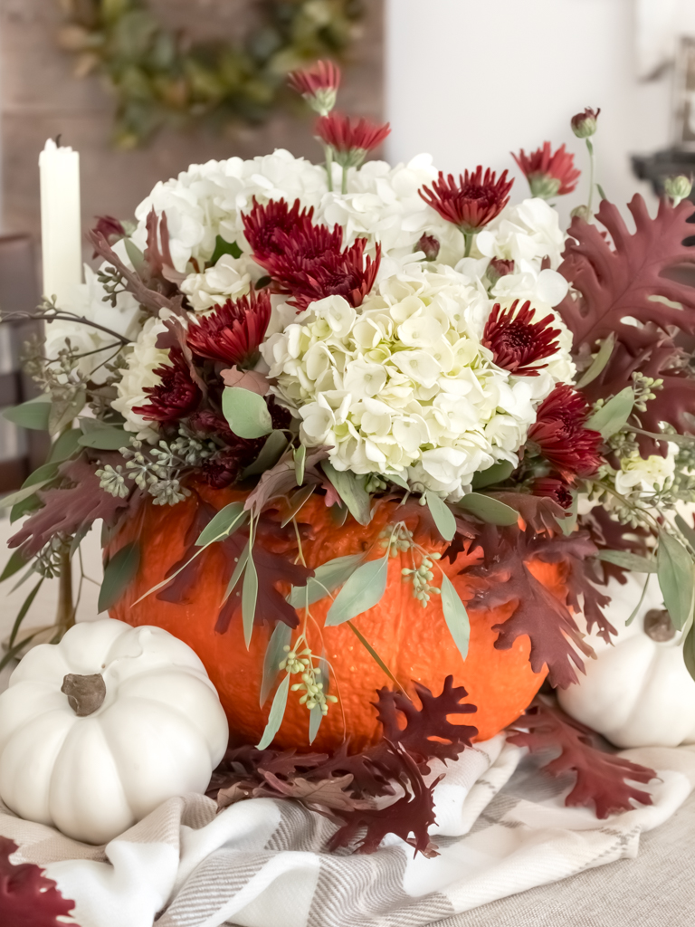 How to Make a Simple Pumpkin Floral Arrangement for Thanksgiving - Midwest Life and Style Blog