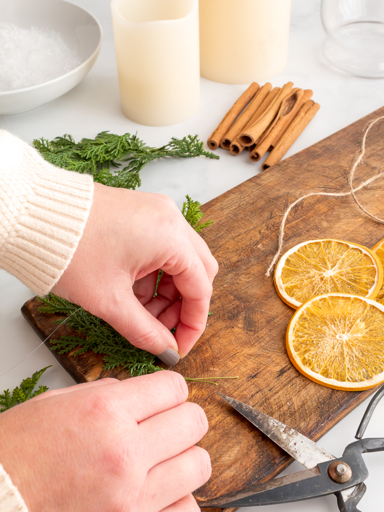 Simple And Natural Christmas Centerpiece Made With Dried Oranges - Midwest Life and Style Blog