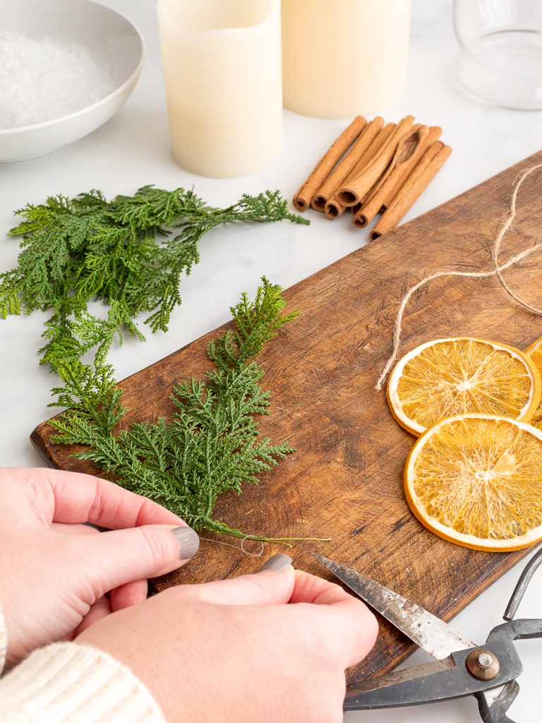 Binding Christmas Greenery with Dried Oranges - Midwest Life and Style Blog