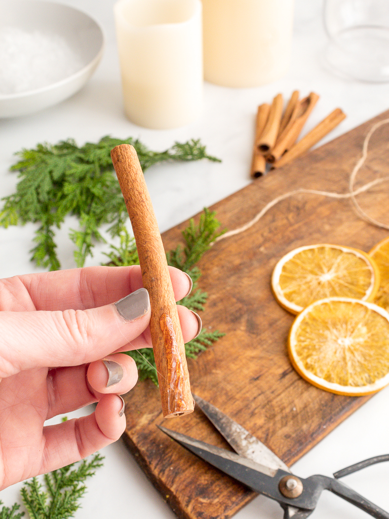 Cinnamon Sticks and Greenery for Holiday Centerpiece - Midwest Lide and Style Blog