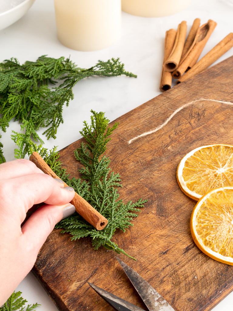 Cinnamon Sticks and Greenery for Holiday Centerpiece - Midwest Lide and Style Blog