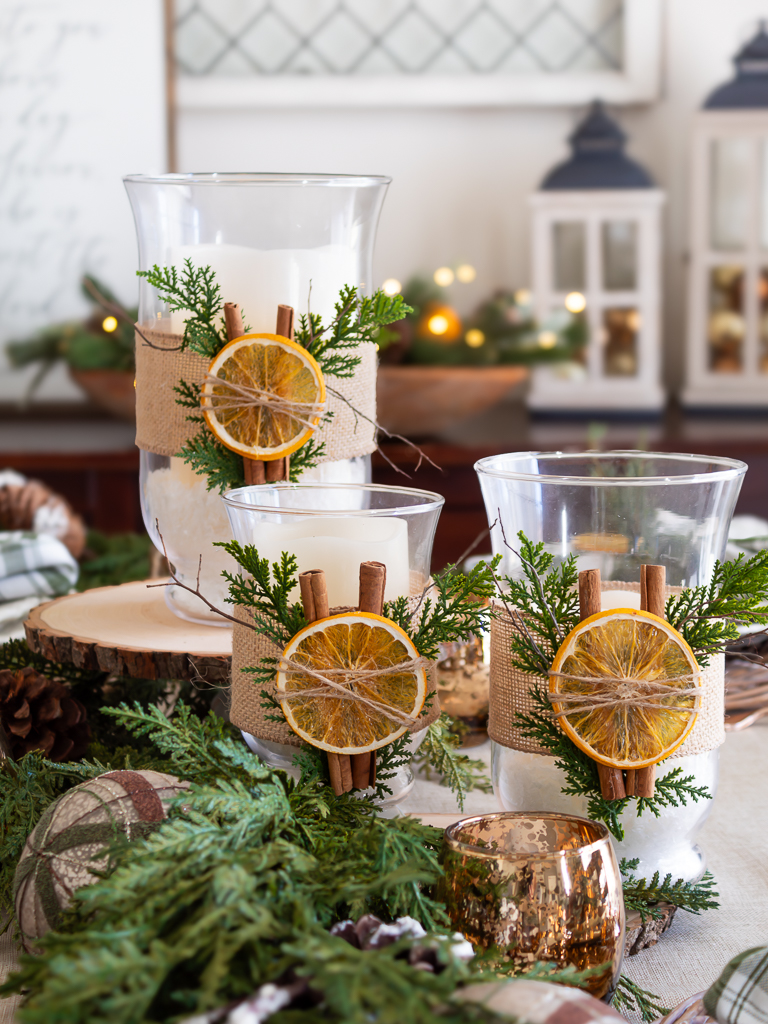 Christmas Centerpiece with Dried Oranges and Candles