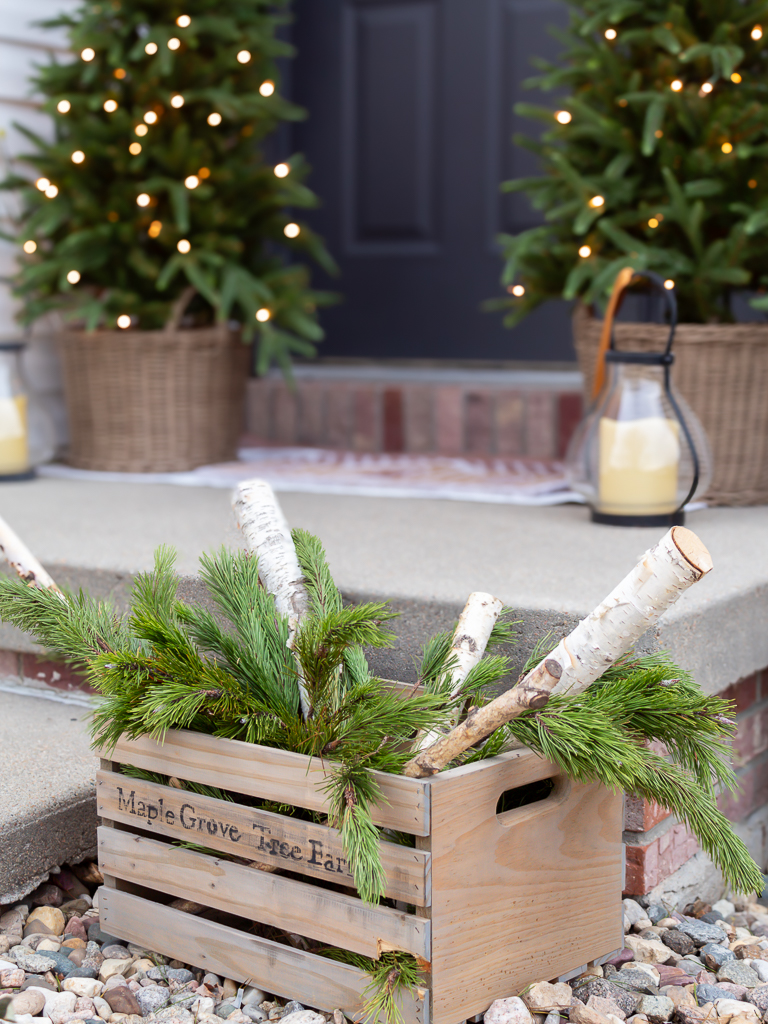 Vintage Crate with Greenery on Christmas Porch