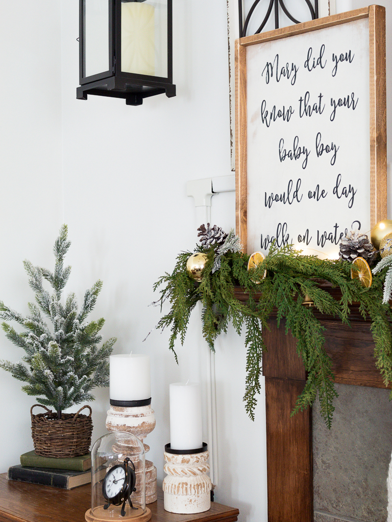 Mantel with rustic Christmas Sign