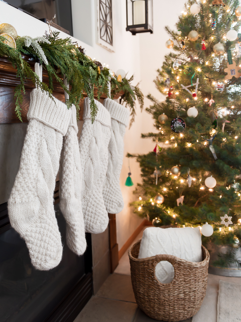 Chunky Knit Christmas Stockings on Mantel