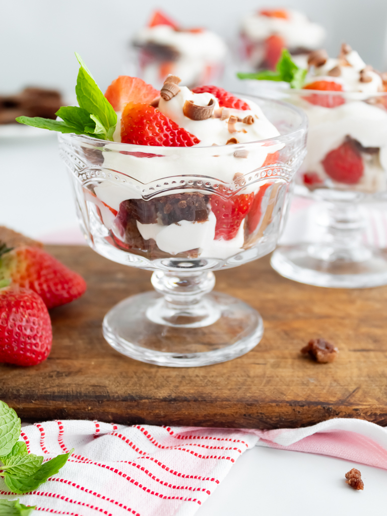 Decadent Mini Brownie Trifles with Whipped Cream and Strawberries