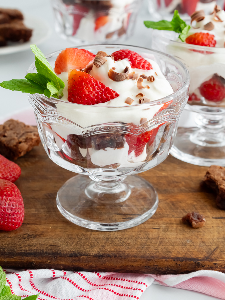 Decadent Mini Brownie Trifles with Whipped Cream and Strawberries