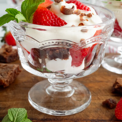 Decadent Mini Brownie Trifles with Whipped Cream and Strawberries