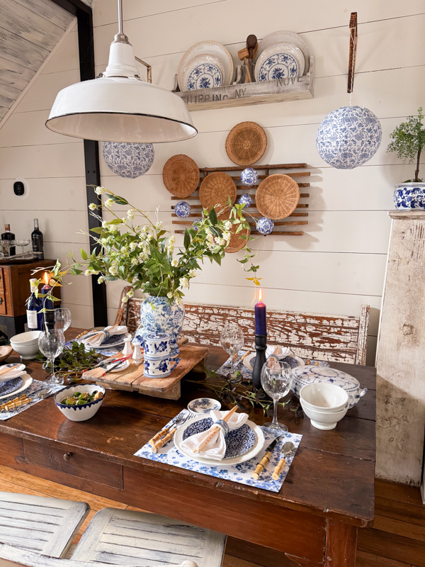 Chinese Inspired Blue and White Chinoise Tablescape from The Ponds Farmhouse