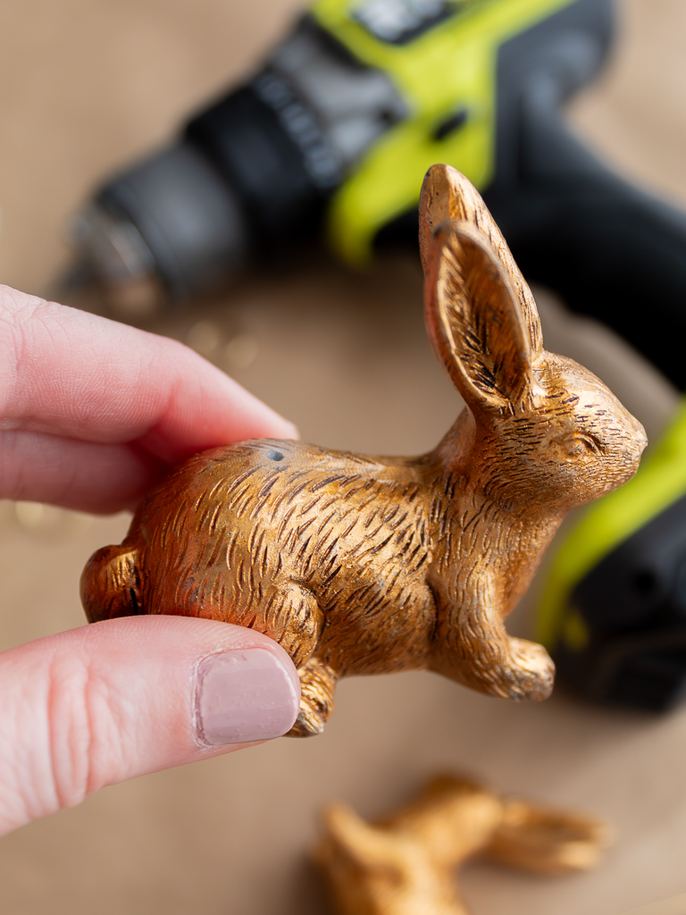 Close-Up of Small Gold Bunny with Hole for DIY Easter Place Card Holders